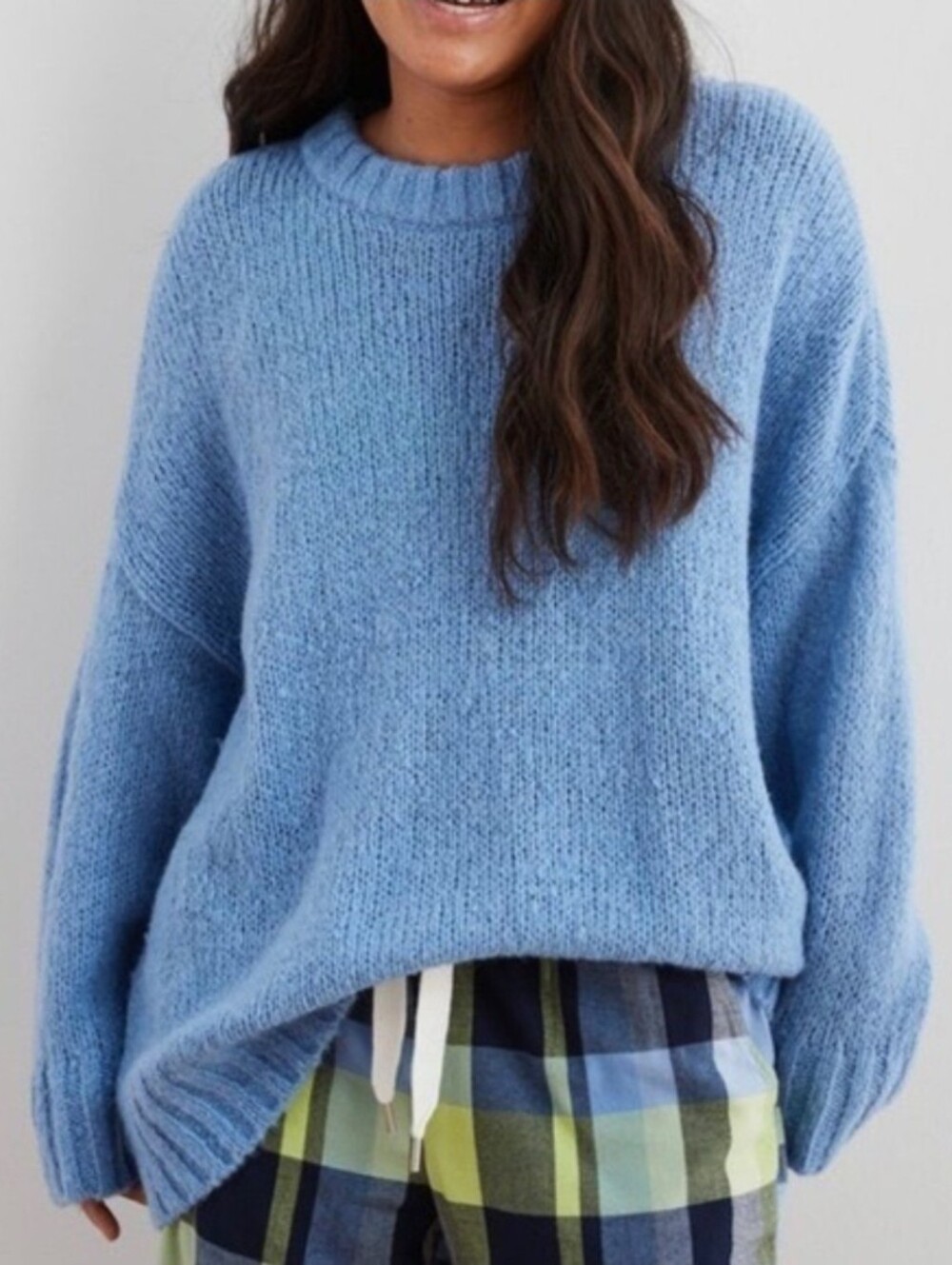 Aerie Blue Oversized Crew Neck Sweater